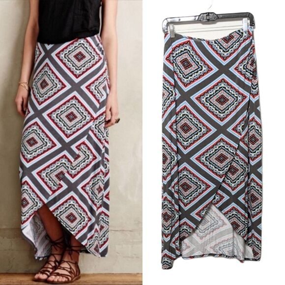 Anthropologie MAEVE Maina Geometric Faux Wrap Midi Skirt S - Picture 1 of 9